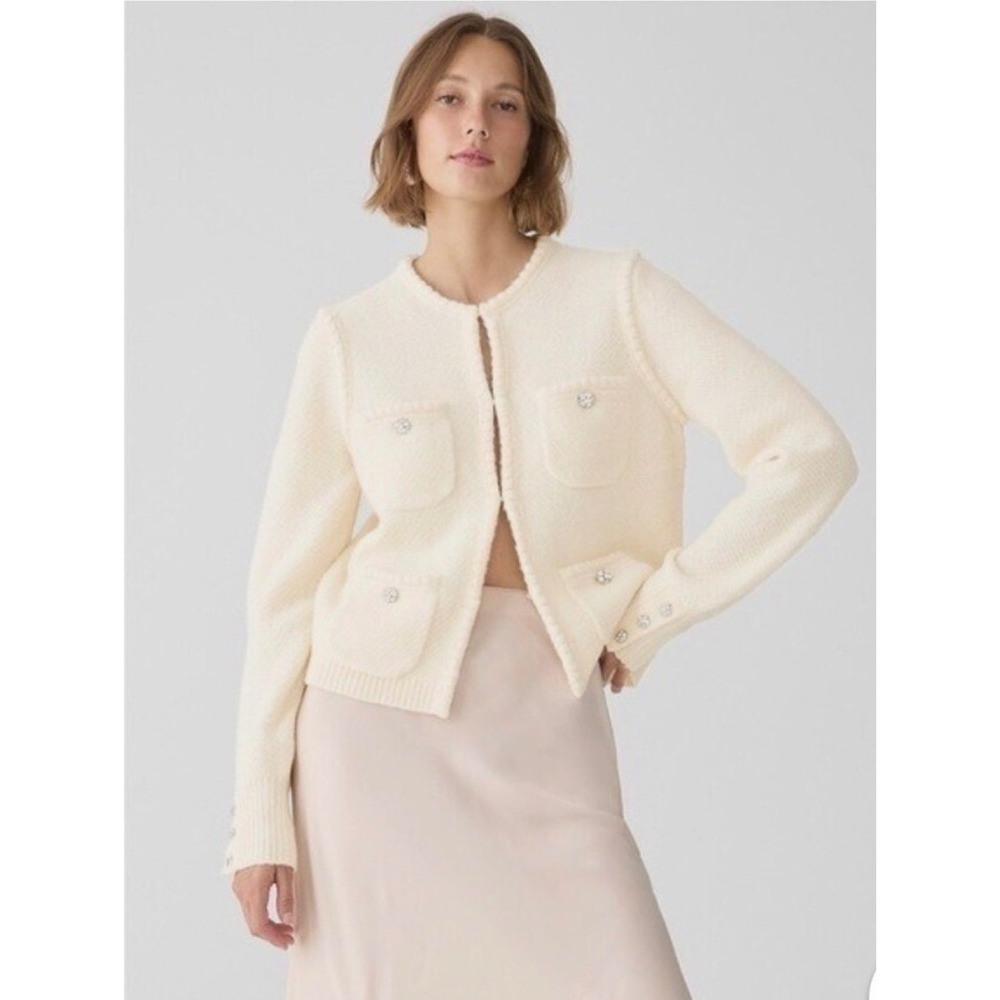 NWT J.Crew | Odette Sweater Lady Jacket L Cream Jewel Button Wool Alpaca BM246